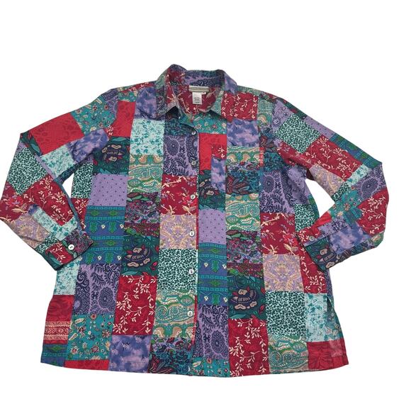 Coldwater Creek Tops - Coldwater Creek Vintage Silk Cotton Patchwork Floral Boho Blouse Women's Size M